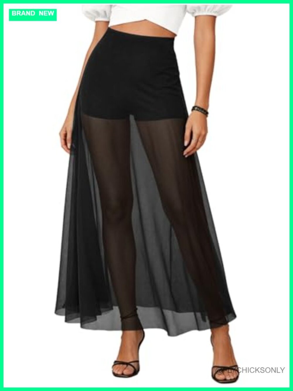 Women's Sheer Mesh Maxi Skirt High Waist A-Line Built-in Shorts